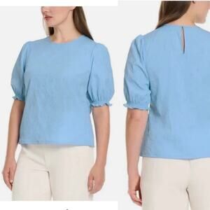 Ted Baker Blue Short Sleeve Smocked Spring Blouse Size Large